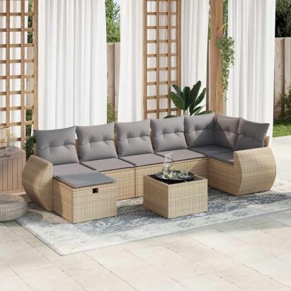 Set canapele de grădină, 8 piese, cu perne, bej, poliratan GartenMobel Dekor