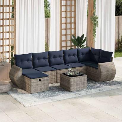 Set canapele de grădină cu perne, 8 piese, gri, poliratan GartenMobel Dekor