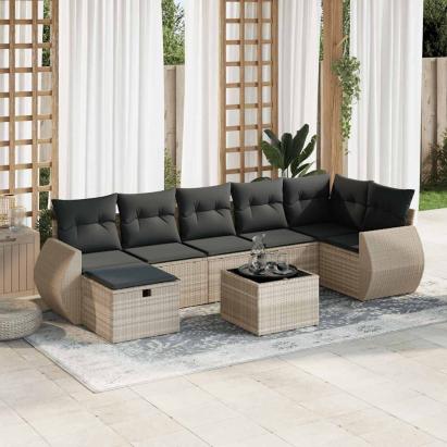 Set mobilier de grădină cu perne, 8 piese gri deschis poliratan GartenMobel Dekor