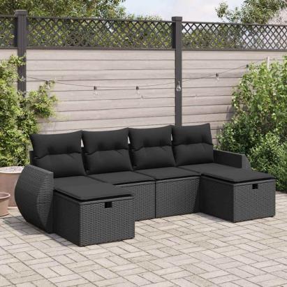 Set mobilier de grădină cu perne, 6 piese, negru, poliratan GartenMobel Dekor