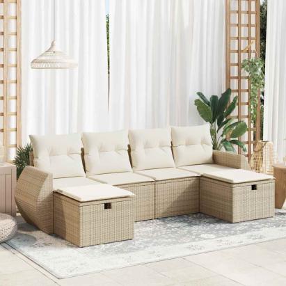 Set canapele de grădină cu perne, 6 piese, bej, poliratan GartenMobel Dekor