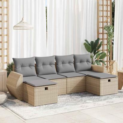 Set canapele de grădină cu perne, 6 piese, bej, poliratan GartenMobel Dekor