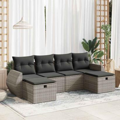 Set mobilier grădină cu perne, 6 piese, gri, poliratan GartenMobel Dekor