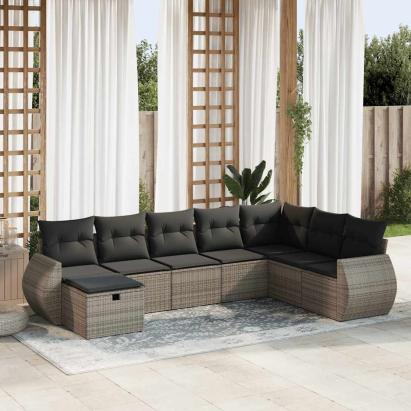 Set canapele de grădină cu perne, 8 piese, gri, poliratan GartenMobel Dekor