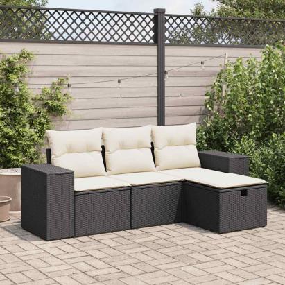 Set mobilier de grădină cu perne, 4 piese, negru, poliratan GartenMobel Dekor