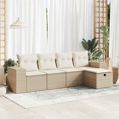 Set canapele de grădină cu perne, 5 piese, bej, poliratan GartenMobel Dekor
