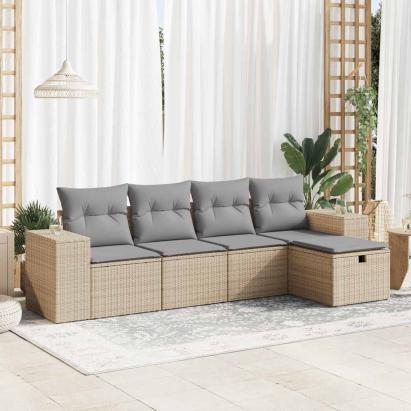 Set canapele de grădină cu perne, 5 piese, bej, poliratan GartenMobel Dekor