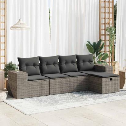 Set canapea de grădină cu perne, 5 piese, gri, poliratan GartenMobel Dekor