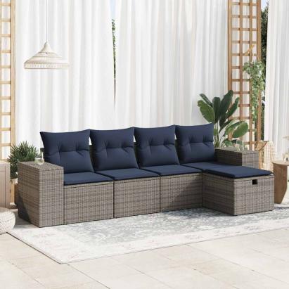 Set canapea de grădină cu perne, 5 piese, gri, poliratan GartenMobel Dekor