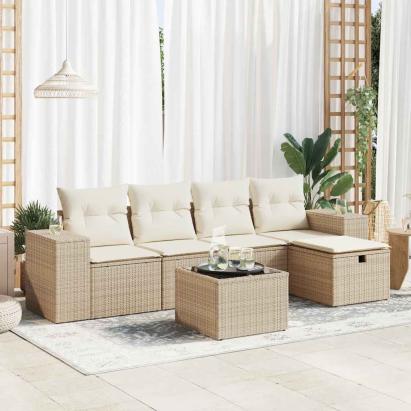 Set canapele de grădină cu perne, 6 piese, bej, poliratan GartenMobel Dekor