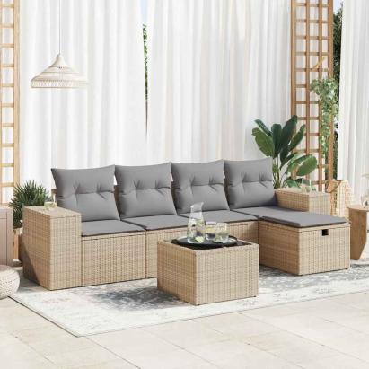Set canapele de grădină cu perne, 6 piese, bej, poliratan GartenMobel Dekor