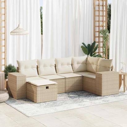 Set canapele de grădină cu perne, 6 piese, bej, poliratan GartenMobel Dekor
