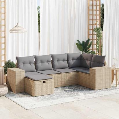 Set canapele de grădină cu perne, 6 piese, bej, poliratan GartenMobel Dekor