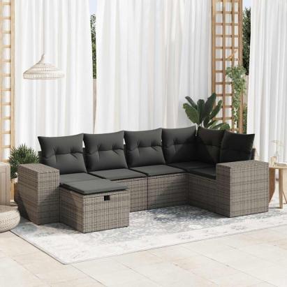 Set mobilier grădină cu perne, 6 piese, gri, poliratan GartenMobel Dekor