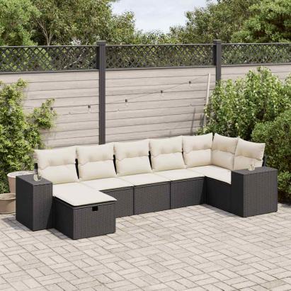 Set canapele de grădină cu perne, 7 piese, negru, poliratan GartenMobel Dekor