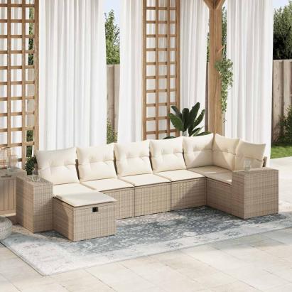 Set canapele de grădină, 7 piese, cu perne, bej, poliratan GartenMobel Dekor