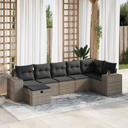 Set canapele de grădină, 7 piese, cu perne, gri, poliratan GartenMobel Dekor