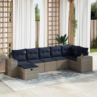 Set canapele de grădină, 7 piese, cu perne, gri, poliratan GartenMobel Dekor