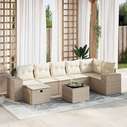 Set canapele de grădină, 8 piese, cu perne, bej, poliratan GartenMobel Dekor