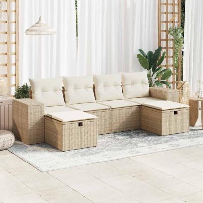Set canapele de grădină cu perne, 6 piese, bej, poliratan GartenMobel Dekor