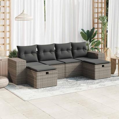 Set mobilier grădină cu perne, 6 piese, gri, poliratan GartenMobel Dekor