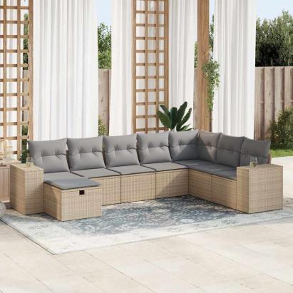 Set canapele de grădină, 8 piese, cu perne, bej, poliratan GartenMobel Dekor