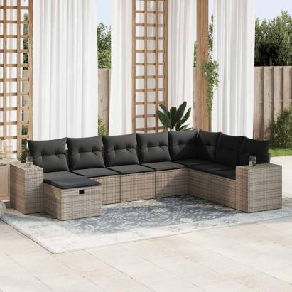 Set canapele de grădină cu perne, 8 piese, gri, poliratan GartenMobel Dekor