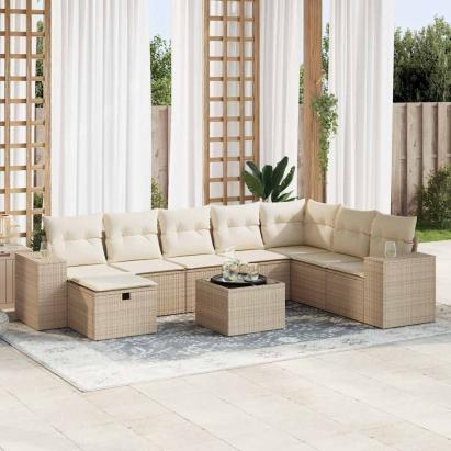 Set canapele de grădină, 9 piese, cu perne, bej, poliratan GartenMobel Dekor