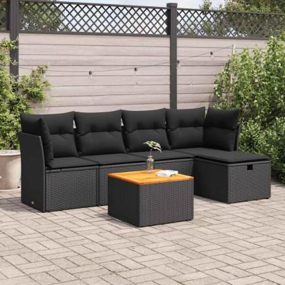 Set mobilier de grădină cu perne, 6 piese, negru, poliratan GartenMobel Dekor