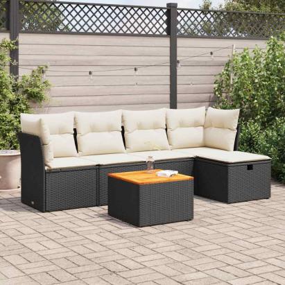 Set mobilier de grădină cu perne, 6 piese, negru, poliratan GartenMobel Dekor