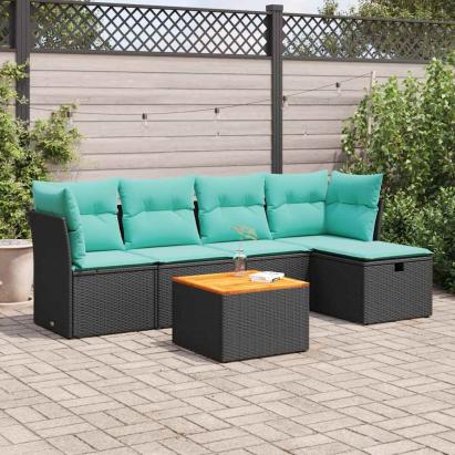Set mobilier de grădină cu perne, 6 piese, negru, poliratan GartenMobel Dekor