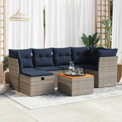 Set canapele de grădină, 7 piese, cu perne, gri, poliratan GartenMobel Dekor