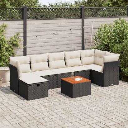 Set mobilier de grădină cu perne, 8 piese, negru, poliratan GartenMobel Dekor