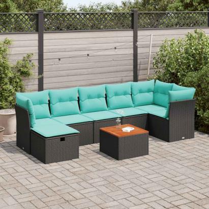 Set mobilier de grădină cu perne, 8 piese, negru, poliratan GartenMobel Dekor