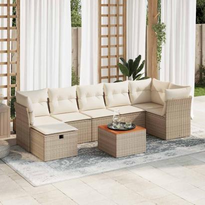 Set canapele de grădină, 8 piese, cu perne, bej, poliratan GartenMobel Dekor