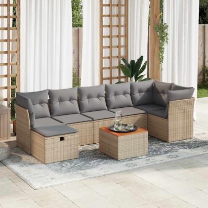 Set canapele de grădină, 8 piese, cu perne, bej, poliratan GartenMobel Dekor
