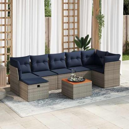 Set canapele de grădină cu perne, 8 piese, gri, poliratan GartenMobel Dekor