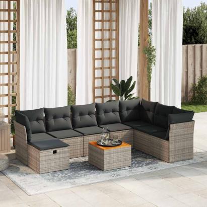Set canapele de grădină, 9 piese, cu perne, gri, poliratan GartenMobel Dekor