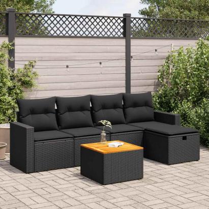 Set mobilier de grădină cu perne, 6 piese, negru, poliratan GartenMobel Dekor
