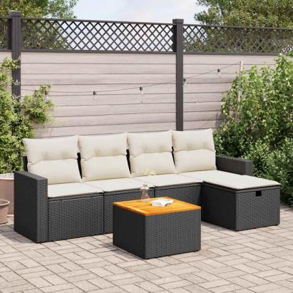 Set mobilier de grădină cu perne, 6 piese, negru, poliratan GartenMobel Dekor