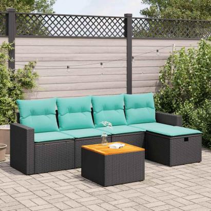 Set mobilier de grădină cu perne, 6 piese, negru, poliratan GartenMobel Dekor
