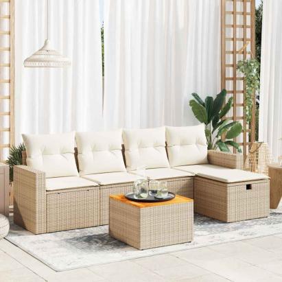 Set canapele de grădină cu perne, 6 piese, bej, poliratan GartenMobel Dekor