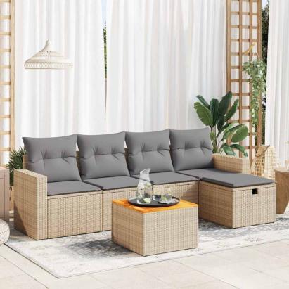 Set canapele de grădină cu perne, 6 piese, bej, poliratan GartenMobel Dekor