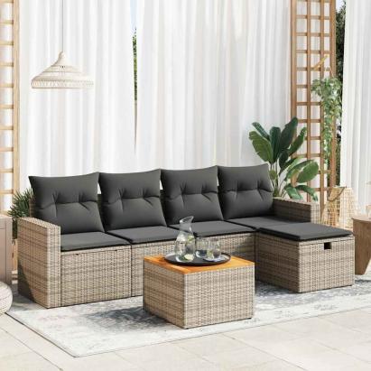 Set mobilier grădină cu perne, 6 piese, gri, poliratan GartenMobel Dekor