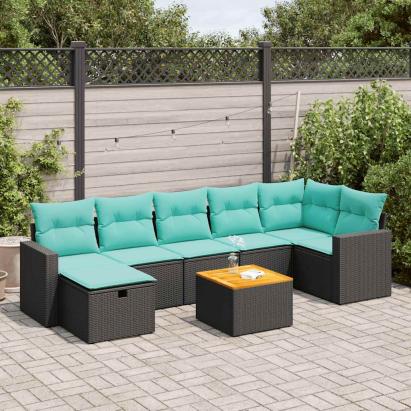 Set mobilier de grădină cu perne, 8 piese, negru, poliratan GartenMobel Dekor