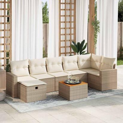 Set canapele de grădină, 8 piese, cu perne, bej, poliratan GartenMobel Dekor