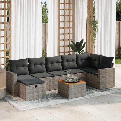 Set canapele de grădină cu perne, 8 piese, gri, poliratan GartenMobel Dekor