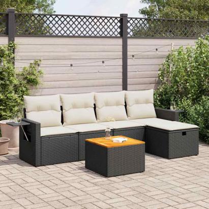 Set mobilier de grădină cu perne, 6 piese, negru, poliratan GartenMobel Dekor