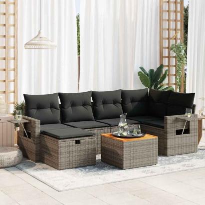 Set canapele de grădină, 7 piese, cu perne, gri, poliratan GartenMobel Dekor