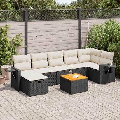 Set mobilier de grădină cu perne, 8 piese, negru, poliratan GartenMobel Dekor